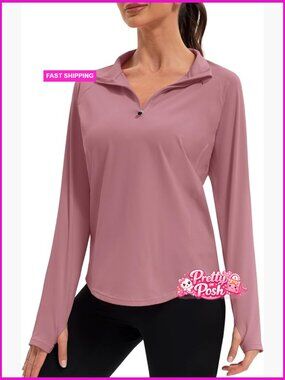 Polyester Blend Quarter Zip Pullover Long Sleeve Workout Top Quick Dry UPF 50+